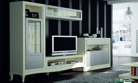 Mueble de madera beige y gris